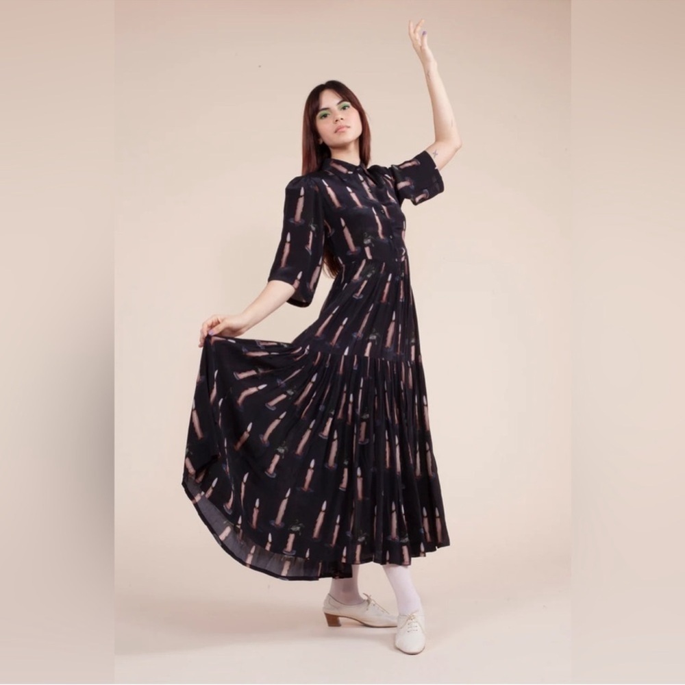 Samantha Pleet Morticia Dress in Flying Candle Print - Size 0